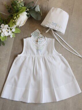 White Heirloom Dress & Bonnet Set Embroidery RARE DESIGN Feltman Brothers  NWT